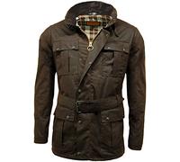 Game Technical Apparel Mens Continental Belted Biker Wax Jacket with Tartan Lining (S, Brown)