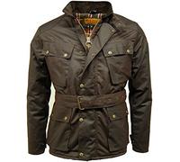 Game Technical Apparel Mens Speedway Quilted Biker Wax Jacket with Tartan Lining (XL, Brown)