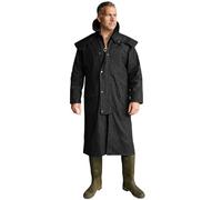 Game Technical Apparel Mens Stockman Long Length Wax Riding Cape Coat with Tartan Lining (L, Black)