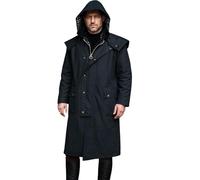 Game Technical Apparel Mens Stockman Long Length Wax Riding Cape Coat with Tartan Lining (L, Navy)