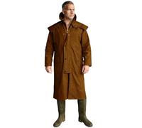 Game Technical Apparel Mens Stockman Long Length Wax Riding Cape Coat with Tartan Lining (M, Tan)