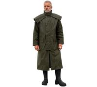 Game Technical Apparel Mens Stockman Long Length Wax Riding Cape Coat with Tartan Lining (S, Olive)