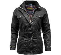 Game Technical Apparel Womens Blaze Antique Waxed Cotton Wax Jacket with Belt & Tartan Lining (XS, Black)