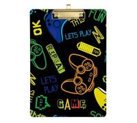 Game Theme Clipboard, Low Profile Writing Pad for Students, A4 Letters Size 30 x 23cm Gold Clip