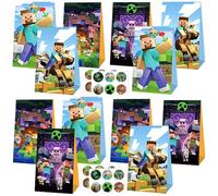 Game Theme Party Bags - 12pcs Kraft Paper Candy Bags with Stickers for Birthday, Party