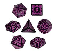 Game Themed Dice Set, 7 Piece Acrylic Dice Set with Game Motifs, Full Edition in Vibrant Colours Includes Magnetic Storage Tin for Picnic, Camping and