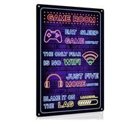Game Tin Sign Funny Gaming Metal Poster Bedroom Signs Games Room Pictures and Plaques Gamer Wall Art Door Hanging Decor Printed Vintage At Work Accessories for Teen Boys Man Home Room Decor 8 x 12inch