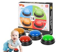 Game - Trivia, Quiz Button, Sound | 4-Piece Quick Response Button with Light and Sound for Discussion Competition, Family Game Night, Classroom Voting Activity, Games
