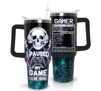 Game Tumbler with Lid and Straw, 40oz Gamer Water Bottle Cup with Handle, Gaming Travel Coffee Mugs, Birthday Gifts for Gamer Men Boys