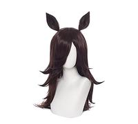 Game Uma Musume Pretty Derby Rice Shower Cosplay Wig Dark Brown Hair with Ears Heat-resistant Fiber Hair + Wig Cap Halloween