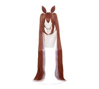 Game Umamusume Pretty Derby Daiwa Scarlet Cosplay Wig Brown Long Ponytail Hair with Ears Heat-resistant Fiber Hair + Wig Cap