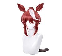 Game Umamusume Pretty Derby Tokai Teio Cosplay Wig Long Ponytail Hair with Ears Heat-resistant Fiber Hair + Wig Cap Halloween
