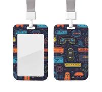 Game Video Gaming Pattern ID Badge Holder with Lanyard Vertical ID Card Holder with Clear Window Sliding Card Case Protector Pouch for Nurse Officer Teacher Name Credit Cards Holder
