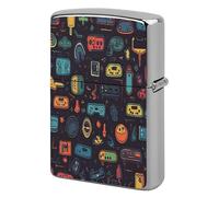 Game Video Gaming Pattern Print Metal Lighter Cover Case, Vintage Cool Lighter Housing Funny Lighters Sleeve for Zippo Men Dad Husband Gift Collect