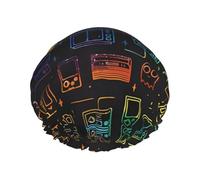 Game Video Gaming Pattern Print Shower Cap - Double Layer Breathable, Adjustable Elastic Strap, Durable Hotel Travel Essentials