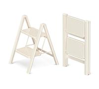 GameGem 2 Step Ladder, 2 Step Stool for Adults, Folding Step Ladder with Secure Footing, Widened Pedal, Aesthetically Pleasing Looking, Blends Right into Domestic Rooms, Cream White