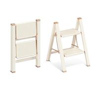 GameGem 2 Step Ladder, 2 Step Stool for Adults, Folding Step Ladder with Secure Footing, Widened Pedal, Aesthetically Pleasing Looking, Blends Right into Domestic Rooms, Cream White