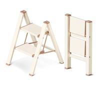GameGem 2 Step Ladder, Folding Step Stool with Anti-Slip Wide Pedal, Aluminum Material Lightweight yet Sturdy, 150 KG Loading, Cute Modern Apperance for Indoor Household Spaces, Cream Chocolate