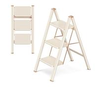 GameGem 3 Step Ladder, 3 Step Stool for Adults, Folding Step Ladder with Secure Footing, Widened Pedal, Aesthetically Pleasing Looking, Blends Right into Domestic Rooms, Chocolate White