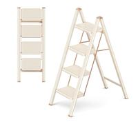 GameGem 4 Step Ladder, 4 Step Stool for Adults, Folding Step Ladder with Secure Footing, Widened Pedal, Aesthetically Pleasing Looking, Blends Right into Domestic Rooms, Cream Chocolate