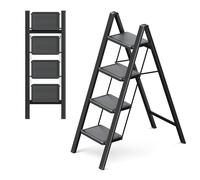 GameGem 4 Step Ladder, 4 Step Stool for Adults, Folding Step Ladder with Secure Footing, Widened Pedal, Aesthetically Pleasing Looking, Blends Right into Domestic Rooms, Black