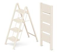 GameGem 4 Step Ladder, 4 Step Stool for Adults, Folding Step Ladder with Secure Footing, Widened Pedal, Aesthetically Pleasing Looking, Blends Right into Domestic Rooms, Cream White