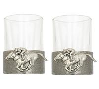 Gamekeepers Cottage gifts Horse Racing Pair of Pewter Based Round Shot Glasses 50ml Party Gift 187