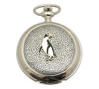 Gamekeepers Cottage gifts Penguin Enamel Pocket Watch Pewter Fronted Quartz Personalised Gift 265