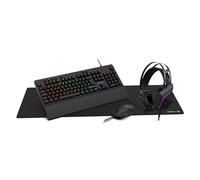 GameMax Pulse Pro 4-in-1 Gaming Kit, Keyboard & Mouse (Downloadable Software) With Headset and Mouse Pad, RGB, 12,800 DPI, 5.1 Stereo & 50mm Drivers Gaming Headset Gaming Bundle For Windows