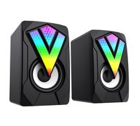 GameMax SR01 PC Speakers, Mini Desktop Speaker for PC with Colorful RGB LED Light, Stereo 2.0 USB Powered 3.5mm Aux Portable Gaming Multimedia Speaker for Computer Laptop Monitor | Black