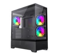 GameMax Vista Black Dual Tempered Glass Panelling E-ATX PC Gaming Case with 3 x FN12A-C8I 120mm Infinity Fans & GameMax V4.0 PWM ARGB Hub Included