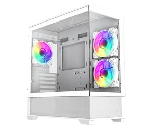 GameMax Vista Mini White Dual Tempered Glass Panelling Micro-ATX PC Gaming Case with 3 x Infinity 120mm ARGB Dual-Ring Fans & GameMax V4.0 PWM ARGB Hub Included