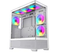 GameMax Vista White Dual Tempered Glass Panelling ATX PC Gaming Case With 6 x FN12A-C8I 120mm Infinity Fans Bundled & GameMax V4.0 PWM ARGB Hub Included