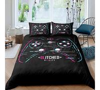 Gamepad Bedding Set for Boys Double Modern Gamer Comforter Cover Video Game Duvet Cover Kids Colorful Action Buttons Printed Quilt Cover Soft Microfiber Bedspread for Boys Girls Bedroom,Black