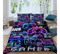 GAMEPAD GAMER Bedding Set 3 Pieces Theme Bedspread Game Theme Duvet Cover Set Microfiber Quilt Cover Suitable for Family,couple,children with Pillow King（220x240cm）
