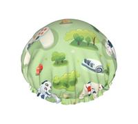 Gamepad in the grass Double layer women's shower cap, reusable, large size design suitable for all hair lengths, suitable for girls, spa and home salon use.