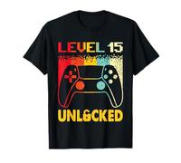 Gamer 15th Birthday For 15 Years Old Funny Level 15 Unlocked T-Shirt