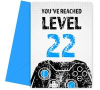 Gamer 22nd Birthday Card for Men - Black & Blue Reached Level 22 Bday Cards for Son, Grandson, Nephew or Brother. Gaming Happy Birthday Card for 22 Year Old Male