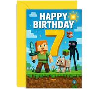 Gamer 7th Birthday Card for Boy Girl, Level 7, Mine Block Controller Design, For Son Nephew Grandson Brother Friend Niece Daughter, Blank Inside with Envelope