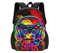 Gamer Backpack for Boys, Neon School Bag with Controller Print, Lightweight Rucksack with Adjustable Straps, Gamer Gifts for Teenage & Students, Practical Backpack for Travel Camping and Sports
