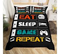 Gamer Bedding Set for Boys Teens Gaming Comforter Cover Girls Kids Video Game Controller Duvet Cover Funny Creative Eat Sleep Game Repeat Double Size