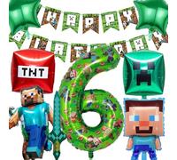 Gamer Birthday Decorations,6th Party Decorations for Boys Girls,Birthday Banner,6 Balloon,Aluminum Foil Balloons,Cartoon Supplies Gaming Party Balloons for Kids (6 years old)