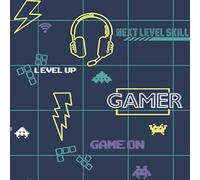 Gamer Boys Navy Neon Yellow Boys Space Invader Paste The Paper Wallpaper Video Games