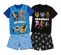 GAMER Brainrot Pyjamas Pack of 2 Short Sets | Kids Cotton Pyjama Shortie Set Blue Black | Brainrot Gaming Character Graphics | Short Sleeve & Shorts Sleepwear | 5-12 Years (5-6 Years)
