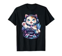 Gamer Cat Japanese Video Game Kawaii Neko Headset Katakana T-Shirt