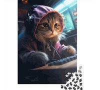 Gamer Cat Jigsaw Puzzle Adult 1000 Pieces Classic Puzzle Paper Jigsaw Puzzle Wall Art Unique Toys 1000pcs (38x26cm)