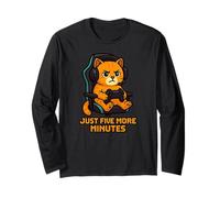 Gamer Cat Just Five More Minutes Funny Video Gaming Kitty Long Sleeve T-Shirt
