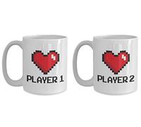 Gamer Couple Coffee Mug - Player 1 Player 2 - Arcade RPG MMORPG Online Anime Otaku Lover Adventure Wedding Anniversary Present Funny Consol Game