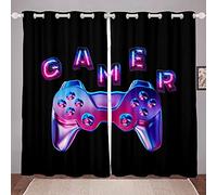 Gamer Curtain Kids Video Game Gaming Window Drapes for Boys Teens Blue Purple Game Controller Window Curtain Breathable Chic Window Treatments W46*L54