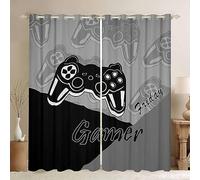Gamer Curtains for Bedroom Gaming Thermal Insulated Drapes for Teens Boys Video Game Decor Curtain Game Controller Window Treatment Black Grey W46*L54